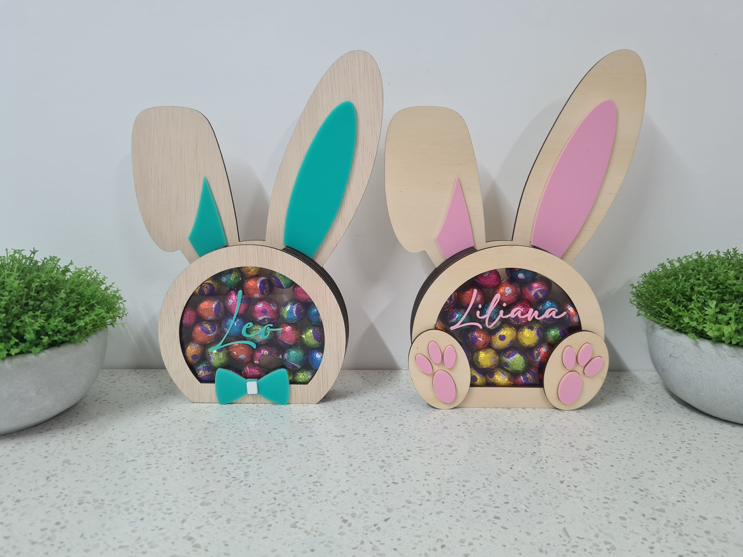 PERSONALISED EASTER BUNNY EGG DROP MONEY BOX , REUSEABLE EGG HOLDER