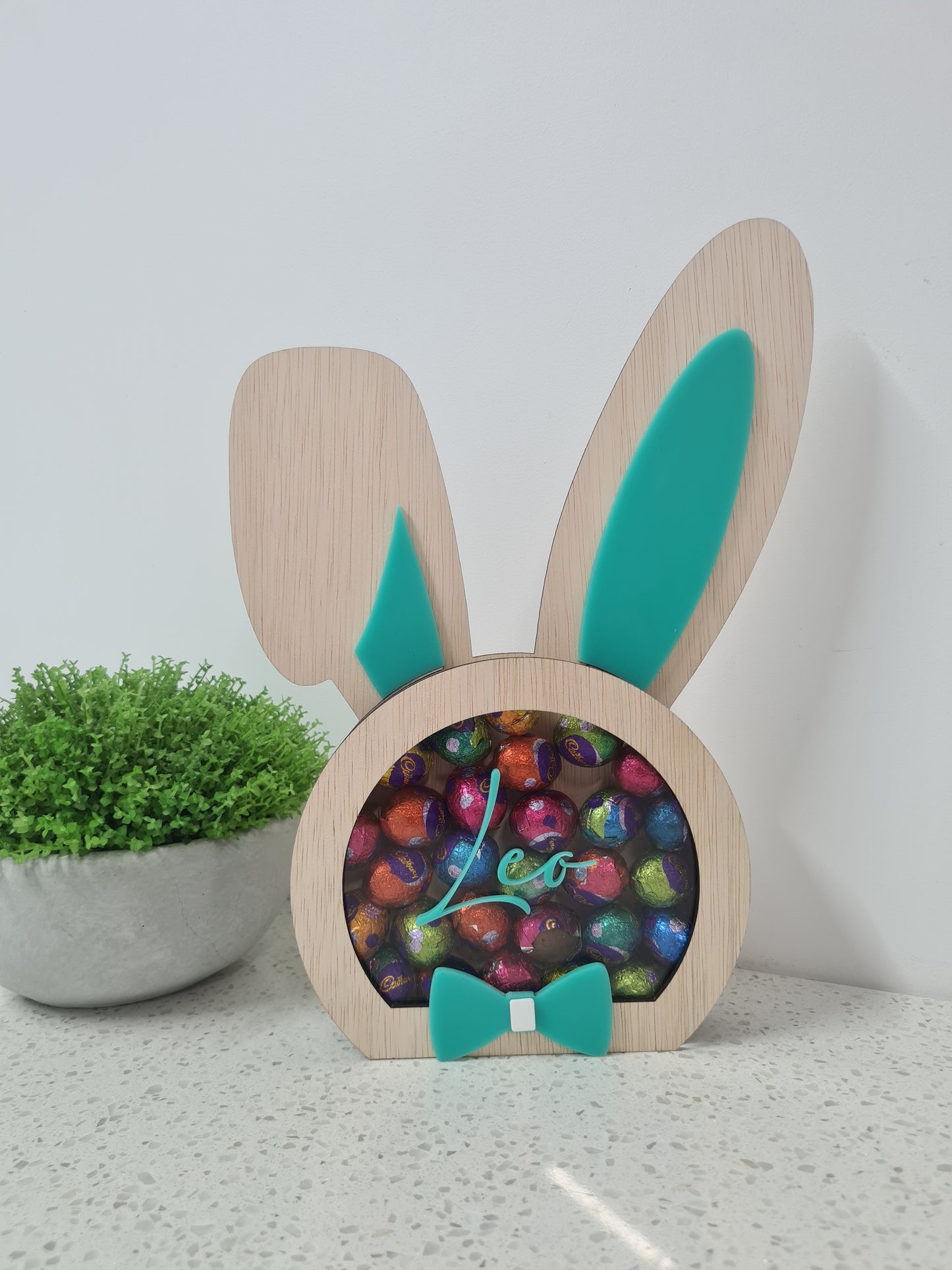 PERSONALISED EASTER BUNNY EGG DROP MONEY BOX , REUSEABLE EGG HOLDER